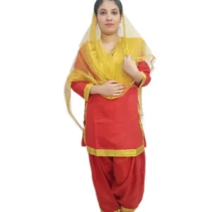 Punjabi Giddha Baisakhi Folk Dance Costume for Girls and Females | Golden & Red | without Jewellery